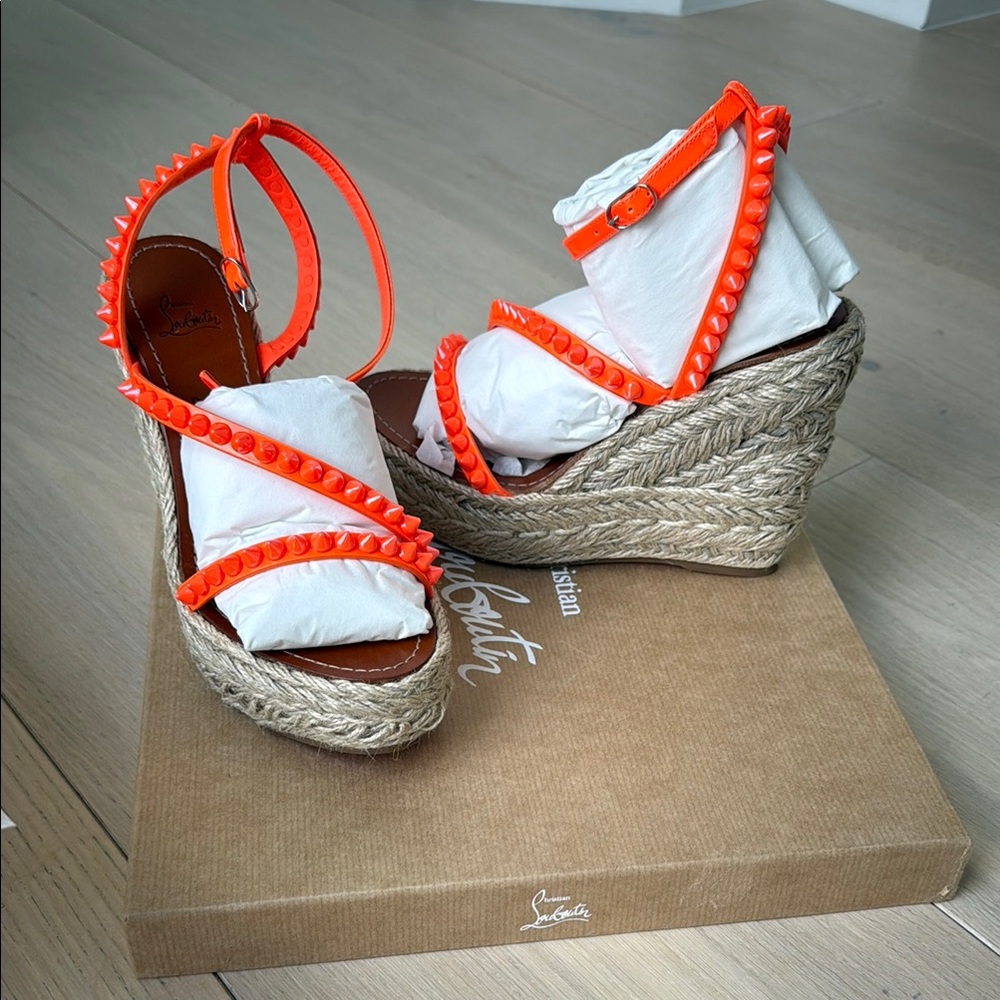 Christian Louboutin Orange Mafaldina Zeppa 120 Sandals Size 36
